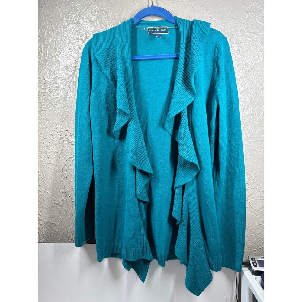 Karen Scott Petite Size Small Womens Cardigan Sweater Open Front Ruffle Size M